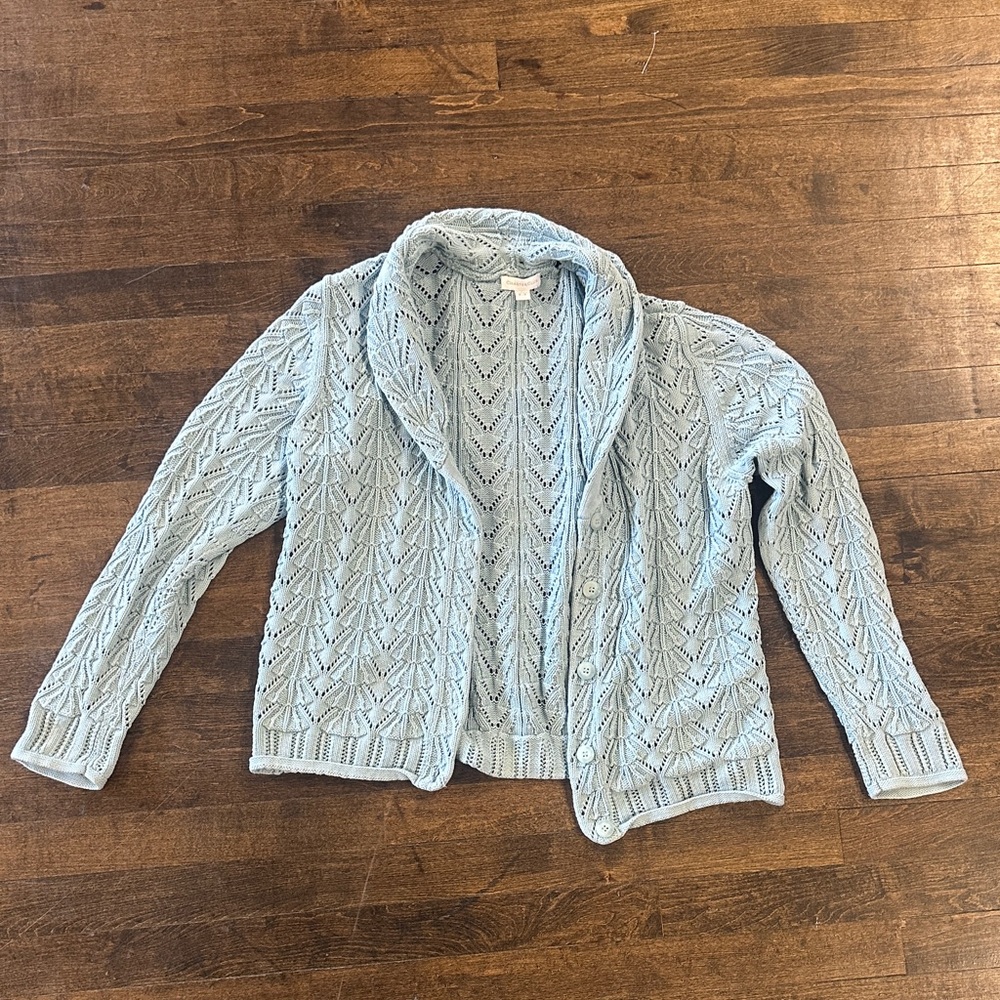 Charter Club Cotton Light Blue Cable Knit Women's Cardigan Size Large
